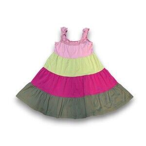 Hanna Andersson Pink Green Tiered Smocked Dress Sleeveless Girls 120 US 6-7